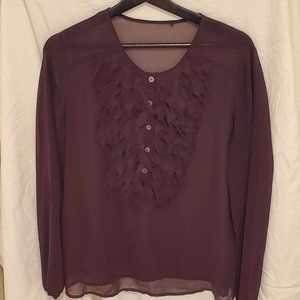 Purple Ruffle transparent long sleeved blouse